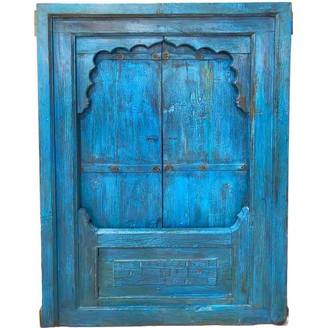 Ventana de madera acabado artesanal azul 94x12x142h cm
