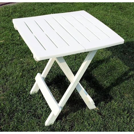 Spetebo – Table d'appoint pliante en polyéthylène 45 x 43 cm – Blanc – Résistante aux intempéries – Pliable pour gain de place