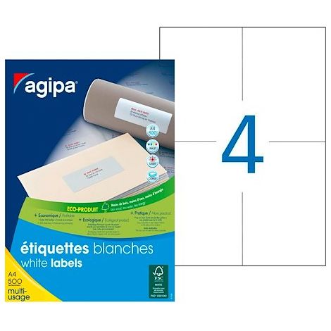 Etiquettes adresse multi usage 105 x 148,5 mm Agipa 100805 blanches - boite de 2000