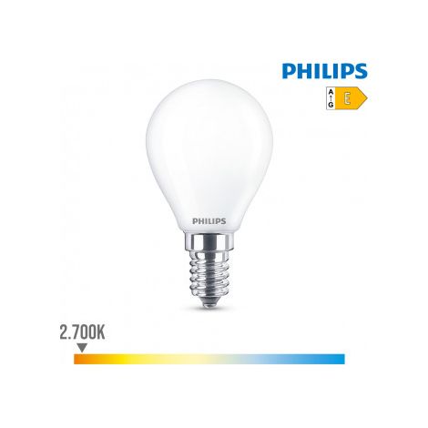 Bombilla PHILIPS Esférica LED E14 6,5W 806lm 2700K Luz Cálida 4,5x8cm