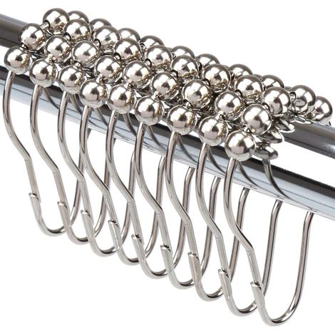 12 crochets de rideau de douche antirouille à double glissement pour tringle de salle de bain, lot de 12. (1/5)