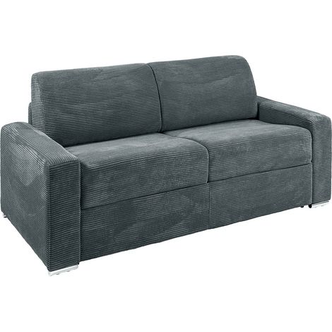 Canapé 3 places convertible express en velours côtelé gris - Couchage 140 cm - Matelas 14 cm - CALITO