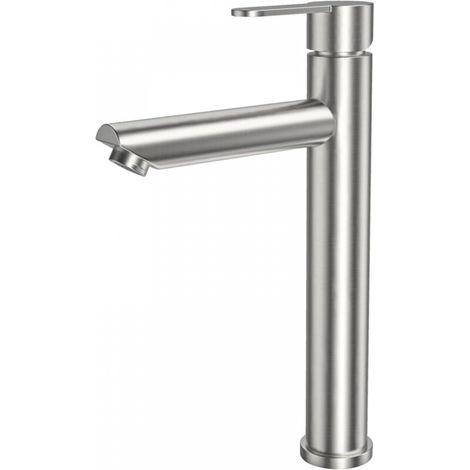 Robinet de salle de bain brossé, mitigeur d'évier haut pour salle de bain Design moderne en acier inoxydable Eau chaude et froide Disponible avec tuyau de raccordement de 60 cm (1/4)