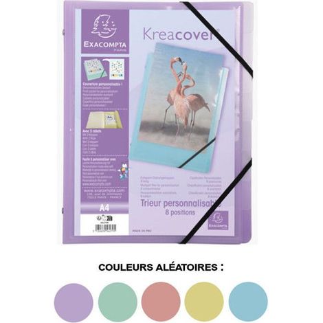 Trieur 8 compartiments avec 3 rabats - couleurs pastels assorties - Exacompta Kreacover (1/5)