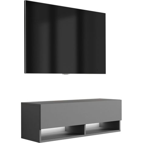 Meuble vasque, Noir, 80 × 57 × 46 cm, poignée argentée, sans plan de travail (1/5)