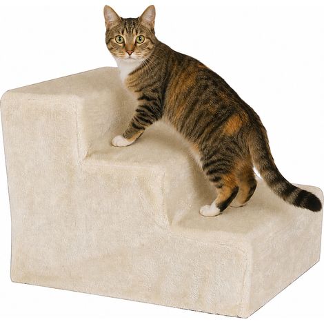 lionto Katzentreppe, weich gepolstert & gelenkschonend, rutschfest & stabil, mit abnehmbarem Plüschbezug, 46x36x34 cm, beige