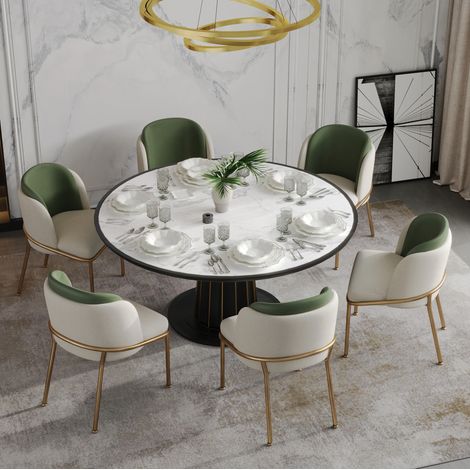 CHICFURN Pack de 6 sillas de comedor modernas 55 x 55 x 85 cm verde y dorado (1/5)