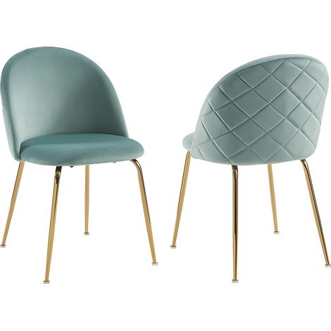Lot de 2 chaises - Velours et acier inoxydable doré - Vert sauge - MELBOURNE (1/5)