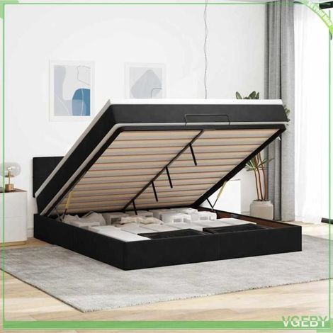 Cadre de lit ottoman avec matelas - 3311791 - Velours noir - 180x200 cm - Rangement hydraulique (1/5)