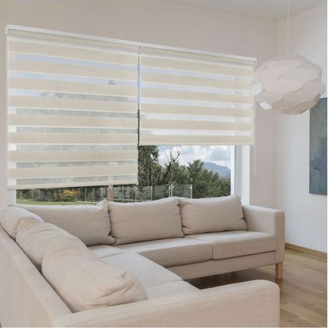 STOR PLANET - DUOLUX - TENDA A RULLO SEMIFILTRANTE CON FRANGE TRASPARENTI COLORE LINO - 100X180CM (1/5)