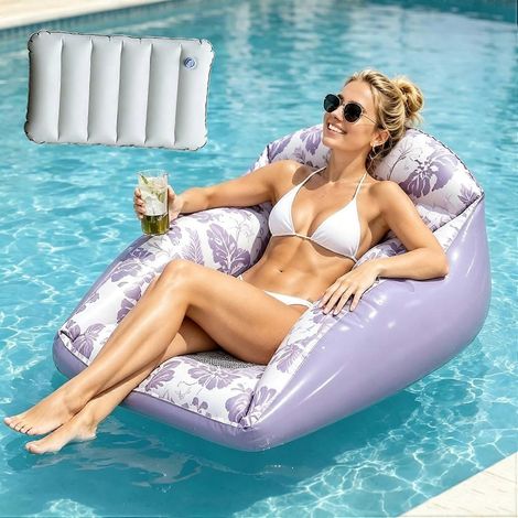 Fauteuil de piscine gonflable 3 en 1, matelas gonflable en forme de U avec porte-gobelet et dossier, hamac flottant ultra-résistant pour piscine. (1/5)