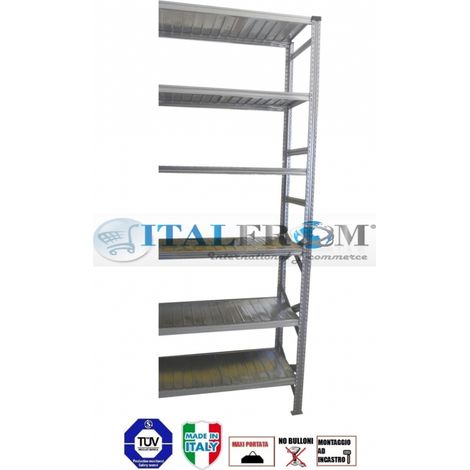 MODULO CONTINUATIVO- scaffalatura da magazzino zincata H 350 cm , L 120 cm , PROF.50 cm , con 6 ripiani ,PORTATA OGNUNO 205 Kg (1/4)