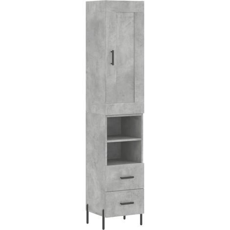 Buffet bahut commode armoire meuble de rangement organisateur cuisine salle de séjour salon haut 34,5 x 34 x 180 cm bois d'ingénierie gris