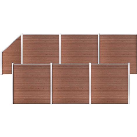 vidaXL Ensemble de clôture WPC 6 Carré + 1 Incliné 1138x186 cm Marron (1/5)