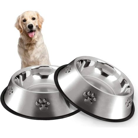 Set mit 2 Edelstahl-Futternäpfen für Haustiere mit rutschfestem Rand (Ø 30 cm) – Große Größe, langlebig und stabil für Hunde und Katzen (1/5)