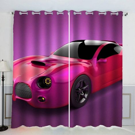 Rideau Voiture De Course Rose Moderne Rideau Thermique Isolant Anti Froid Rideau Occultant Oeillet 2 Pièces Opaque Salon Maison Décoration Rideaux Polyester (234x183 cm) - 2x117x183 cm(234x183) (1/5)