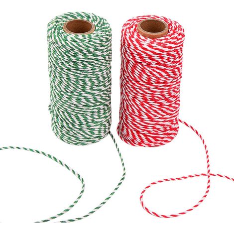 Cordon en coton pour emballage cadeau de Noël, loisirs créatifs, longueur totale 656 pieds (2 pièces, multicolore) (1/5)