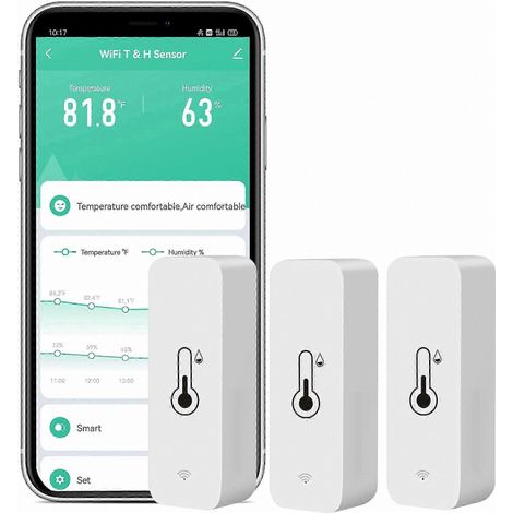 Lot 3 capteurs température humidité sans fil - Alertes App - Stockage cloud - WiFi (1/5)