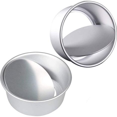 2er Pack runde Backformen (10 cm Durchmesser) antihaftbeschichtet, tiefe runde Aluminium Backformen mit herausnehmbarem Boden spülmaschinenfest z (1/5)