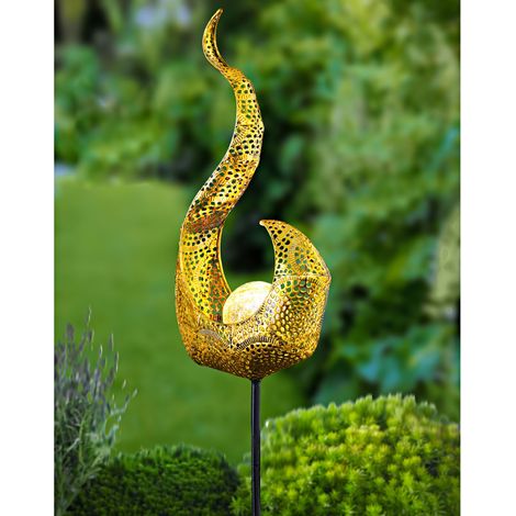 Solar Metall-Gartenstecker 78cm LED Glaskugel Gartendeko Flamme oder Tropfen - Flamme