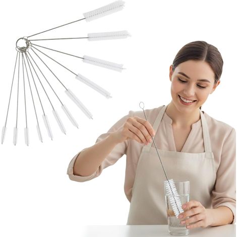 Lot de 10 brosses de nettoyage flexibles en nylon pour bouteilles, tubes et gobelets, pour bouteilles d'eau, tasses, verres, tuyaux d'aquarium