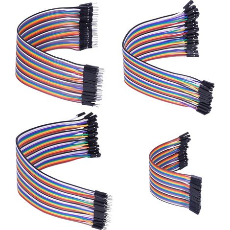 4 Pcs Breadboard Jumper Ribbon Cables Kit, 20cm+15cm Multicolored Dupont Wire, 40Pin Male to Female, 40Pin Male to Male, 40Pin Female to Female, Ribbon Cable Connector Compatible With Arduino Projects