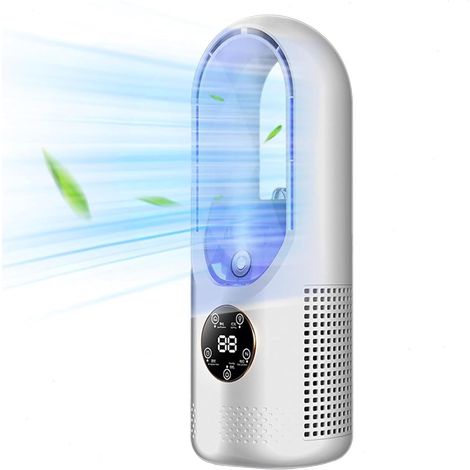 JSSEVN - Ventilador USB multifuncional, ventilador de refrigeración de 6 velocidades con temporizador, ventilador vertical sin aspas con pantalla LED (Blanco) (1/5)