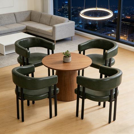 Chaise de salle à manger moderne – Fauteuil tonneau rembourré en simili cuir, dossier incurvé intégré, piètement métal pour cuisine, salon et restaurant (1/5)