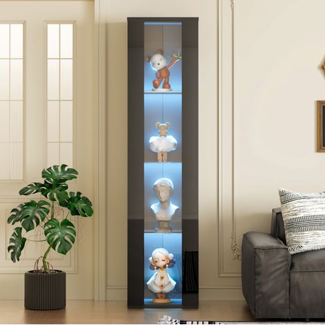 40 x 29 x 170 cm, multifunktionale Vitrine, Glasböden, LED-Farbwechselbeleuchtung, APP-Steuerung, Acrylplatte, wandmontierbar, minimalistisches Design, schwarz. (1/5)