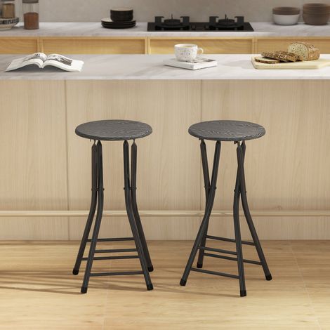 Lot 2 Tabourets Bar Pliables Noirs - Double Repose-Pieds - Cadre Acier - Gain Place et Stabilité Réceptions. (1/5)