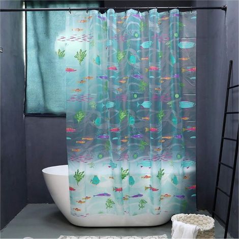 (Taille : 180 x 200cm)Rideau De Douche Translucide Bleu, Rideau De Douche Imperméable EVA, Rideau De Séparation De Salle De Bain, Monde sous-Marin (1/5)
