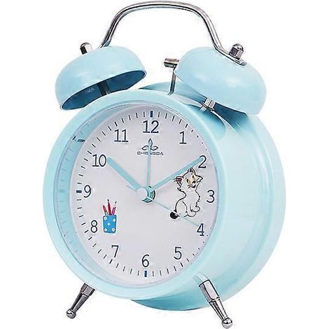Réveil silencieux de style écolier avec lumière, idéal pour une table de chevet. Caractéristiques : Y34 3 pouces (bleu). (1/4)