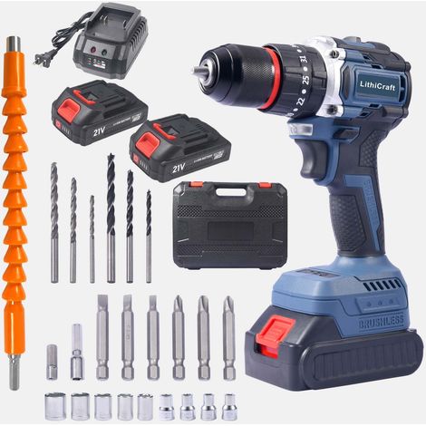 Perceuse Visseuse à Percussion sans Fil 21V sans Balais, 45Nm, Mandrin 10mm, 2 Batteries 2.0Ah, 35+3 Réglages de Couple, avec Coffret (1/5)