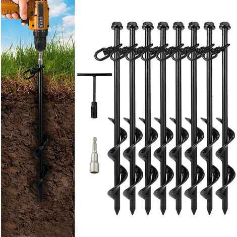 Ancres au Sol 8 piquets Kit d'ancrage au Sol 40cm, Ancrages au Sol Robuste pour Trampolines, tentes, auvents, abris, balançoires, abri de Jardin (1/5)