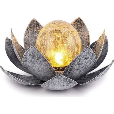 Lampe Solaire Jardin - Globe Lotus Verre Craquelé - Étanche IP65 - Acier Inoxydable - 8 à 10 H Autonomie - Lot de 1 (1/5)