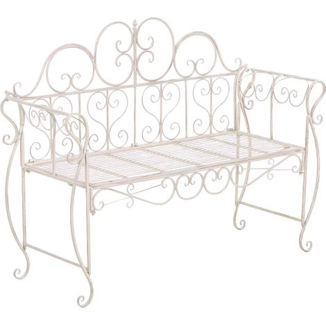 Banc de jardin design rustique largeur 128 cm en métal crème vieilli 100002941 (1/5)