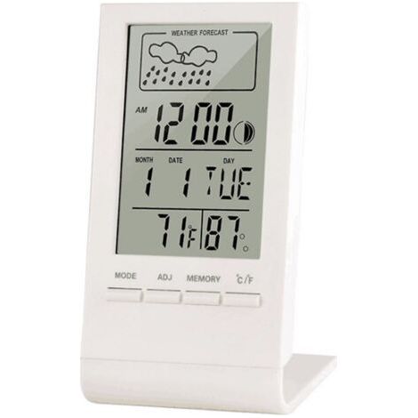 Station météo sans Fil, Thermomètre Hygromètre Baromètre Intérieur Extérieur, Horloge Numérique Réveil avec capteur extérieur Affichage Heure Date Jour Phase de Lune（Blanc） (1/4)