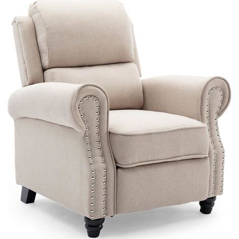 DUXFORD LINEN FABRIC PUSHBACK RECLINER ARMCHAIR SOFA OCCASIONAL CHAIR[Beige,RC1-2070-030-040-BEI,Fabric] (1/5)