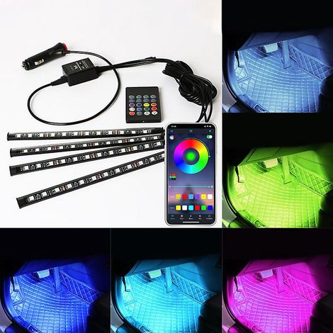 4 Pcs Lampe Voiture Interieur  Usb Rubans Led Lampe Dcoration Multicolore Allume Cigare Clairage Intrieur De Voiture Non Bande Lumineuse De Musiqu (1/5)