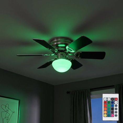 Ventilatore LED da soffitto dimmerabile con telecomando lampada soggiorno andata/ritorno lampada camera da letto, 3 livelli, pale reversibili Cambio colore RGB, 4,8W 470lm bianco caldo, DxH 76x28 cm