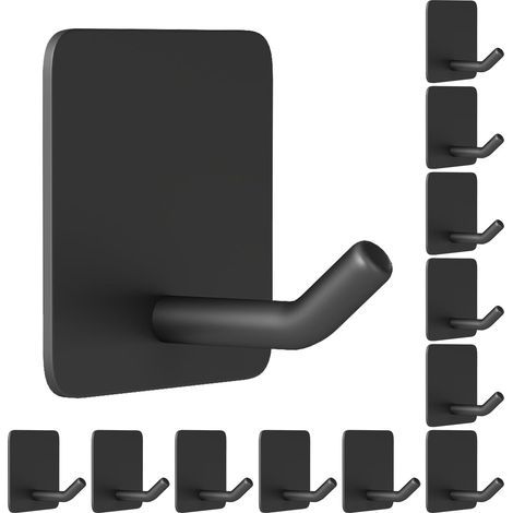Packung mit 12 selbstklebenden Haken für Badezimmerhandtücher, kleine Größe, unbeschädigt, selbstklebende Haken, Edelstahl, schwarz.