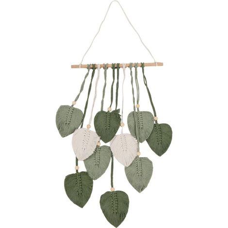 Arazzo da parete in macramè con foglie, decorazione per la casa, stile boho, tessuto, decorazione estetica per matrimoni, verde (1/4)