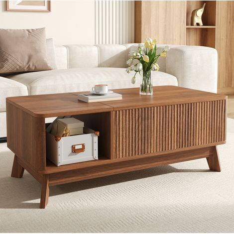 Mesa salón elevable con almacenaje lateral nogal MDF OKMYHOME (1/5)