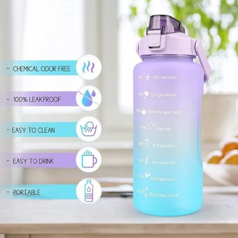 Gourde Motivationnelle - Sans BPA - 2000ml - Violet - Étanchéité 360° - Marqueur de Temps (1/4)