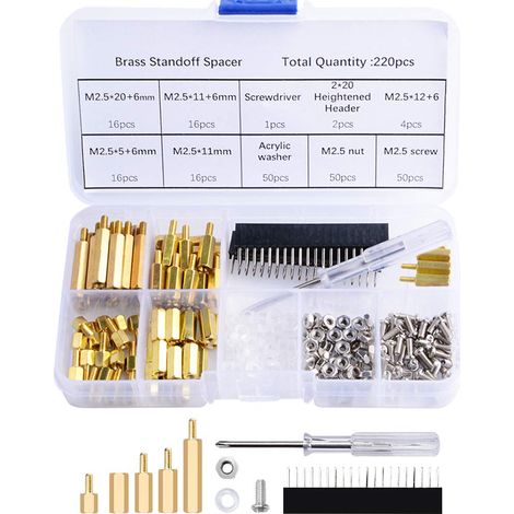 220PCS/Lot M2.5 Entretoise en laiton Entretoises Colonne Hex Kit Assortiment Écrou Vis Homme-Femme avec étui de rangement, avec tournevis acrylique (1/5)