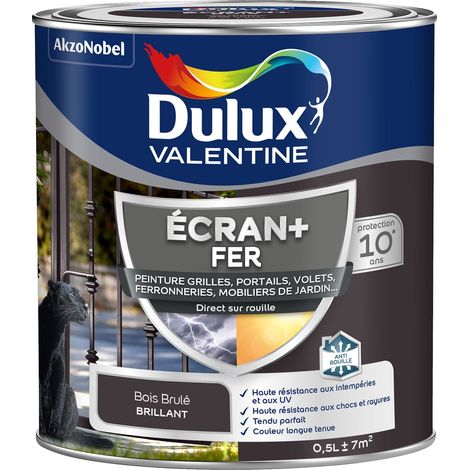 ECRAN+ FER BRILLANT - Peinture pour fer intérieur/extérieur - Grilles, portails, volets, ferroneries, mobiliers de jardin - Bois Brûlé 0,5 L - Dulux Valentine