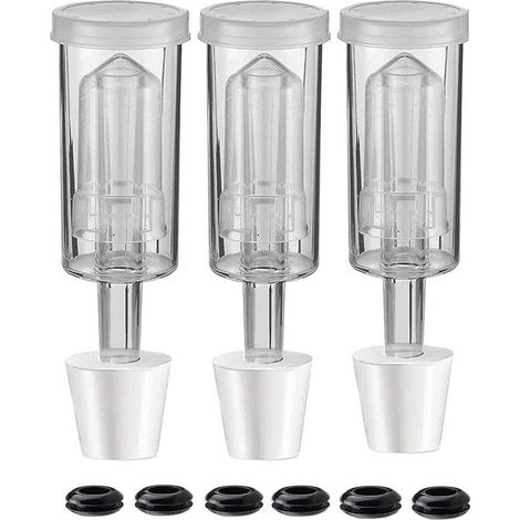 Barboteur de fermentation - 3 pièces - pour la fabrication de vin et de kimchi - 3 barboteurs + 3 bouchons + 6 œillets - Barboteur - Plastique incassable - Pour la fermentation en bouteilles et seaux (1/5)