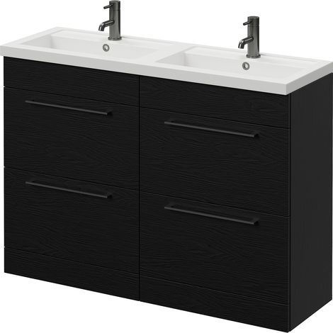 Napoli 390 Nero Oak 1200mm 4 Drawer Vanity Unit with Double Lucia Basins - 1200mm - Gunmetal Grey 320mm Handle