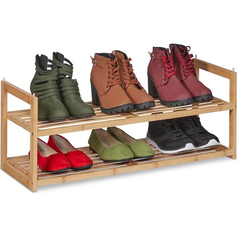 Relaxdays Étagère à chaussures bambou empilable, support avec 2 niveaux, jusqu’à 6 paires, 29,5 x 72,5 x 27 cm, nature