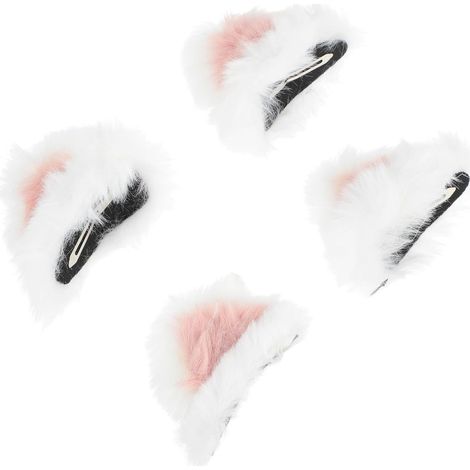 Kit di 2 paia di orecchie da gatto con clip, accessori per capelli in pelliccia, orecchie da gatto bianche per cosplay e feste, decorazione per capelli unisex, clip antiscivolo per matrimoni e uso quo (1/5)